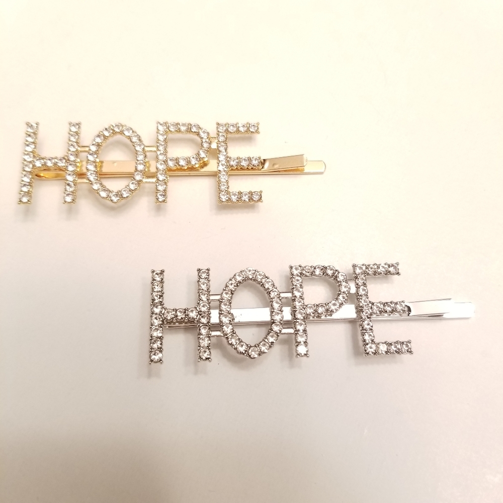 Fashion Hair Pins Accessory Crystal Rhinestone Hope goldtone and Silvertone